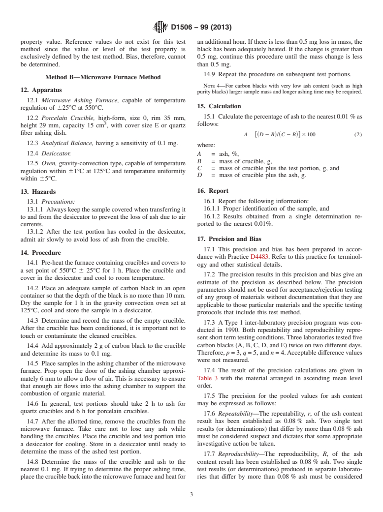 ASTM D1506-99(2013) - Standard Test Methods for  Carbon Black&mdash;Ash Content