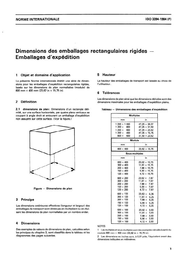 ISO 3394:1984 - Dimensions des emballages rectangulaires rigides -- Emballages d'expédition