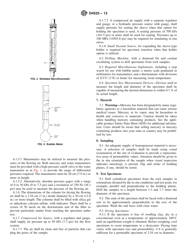 ASTM D4525-13 - Standard Test Method for  Permeability of Rocks by Flowing Air