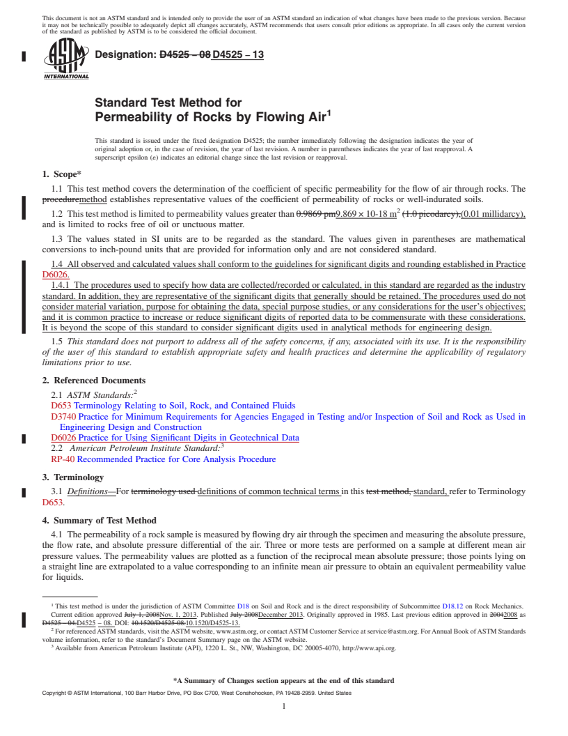 REDLINE ASTM D4525-13 - Standard Test Method for  Permeability of Rocks by Flowing Air