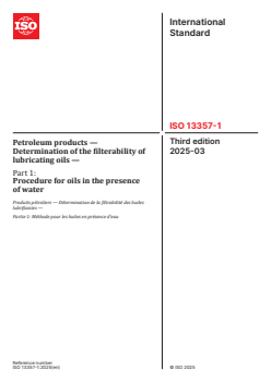 ISO 13357-1:2025 - Petroleum products — Determination of the filterability of lubricating oils — Part 1: Procedure for oils in the presence of water
Released:1. 04. 2025 - Page 1 preview