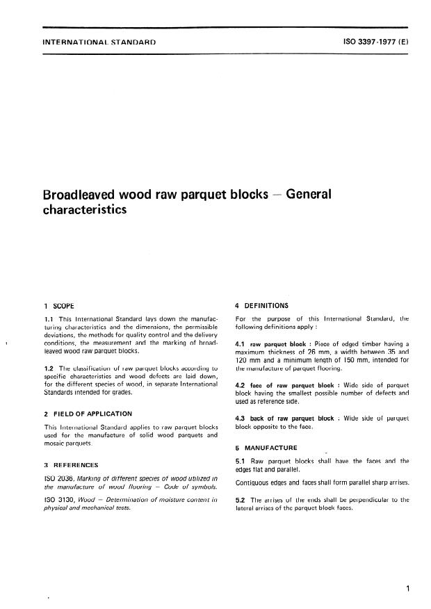 ISO 3397:1977 - Broadleaved wood raw parquet blocks -- General characteristics