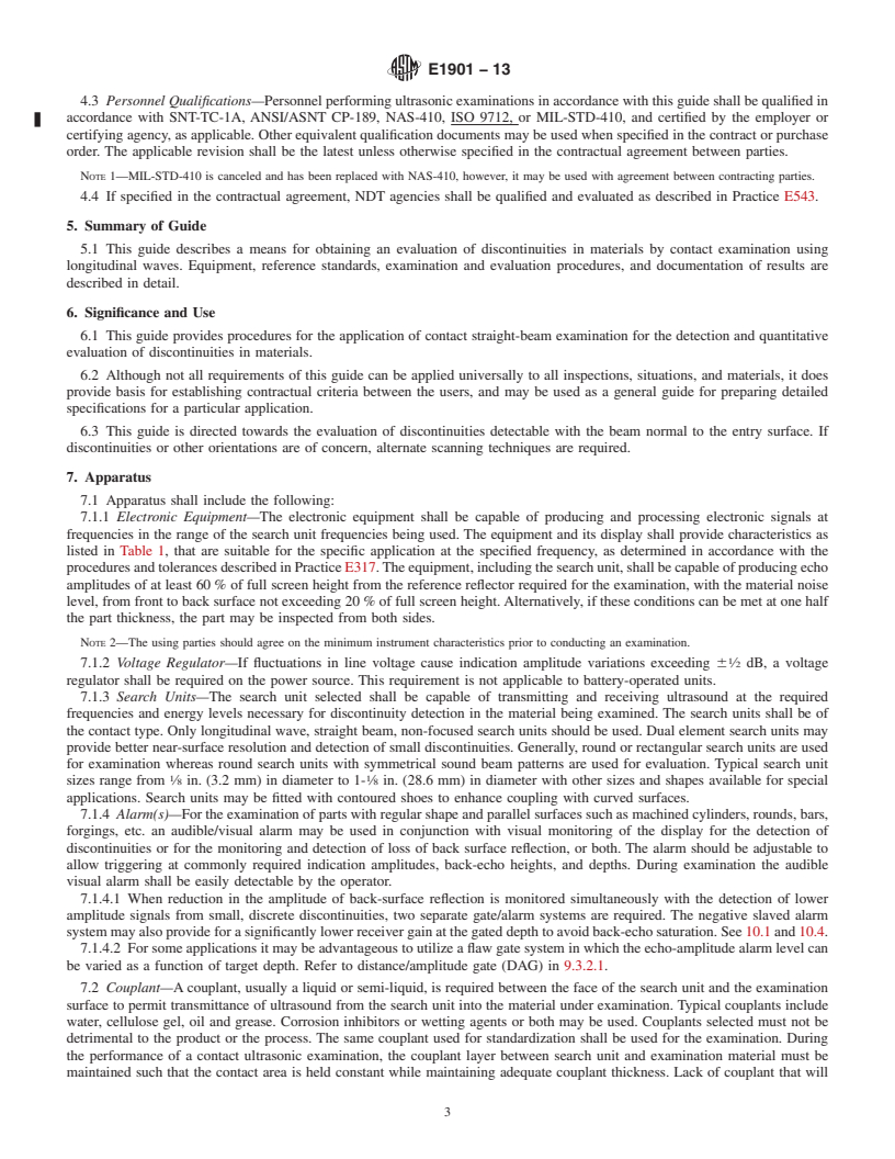 REDLINE ASTM E1901-13 - Standard Guide for  Detection and Evaluation of Discontinuities by Contact Pulse-Echo  Straight-Beam Ultrasonic Methods