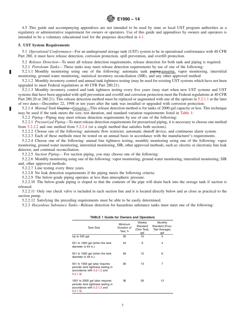 REDLINE ASTM E1990-14 - Standard Guide for  Performing Evaluations of Underground Storage Tank Systems  for Operational Conformance with 40 CFR, Part 280 Regulations