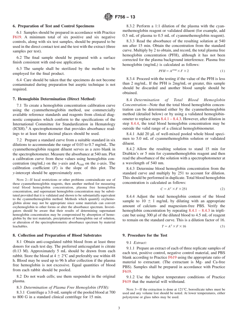 ASTM F756-13 - Standard Practice for  Assessment of Hemolytic Properties of Materials