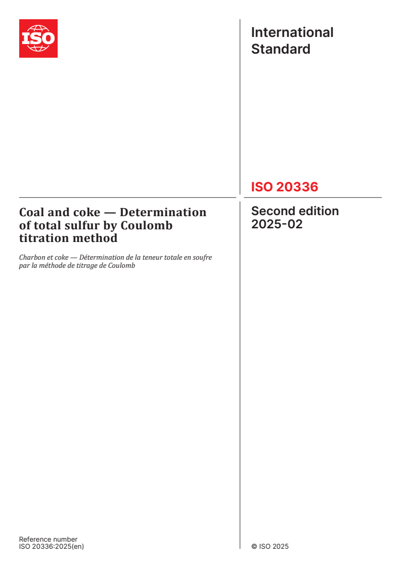 ISO 20336:2025 - Coal and coke — Determination of total sulfur by Coulomb titration method
Released:10. 02. 2025