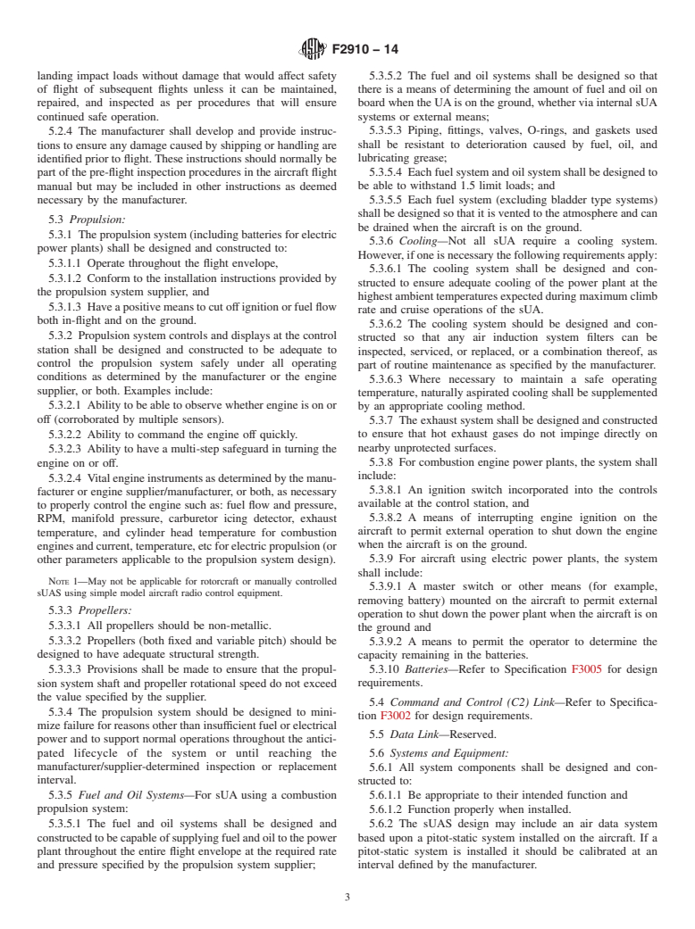 ASTM F2910-14 - Standard Specification for Design and Construction of a Small Unmanned Aircraft System  &#40;sUAS&#41;