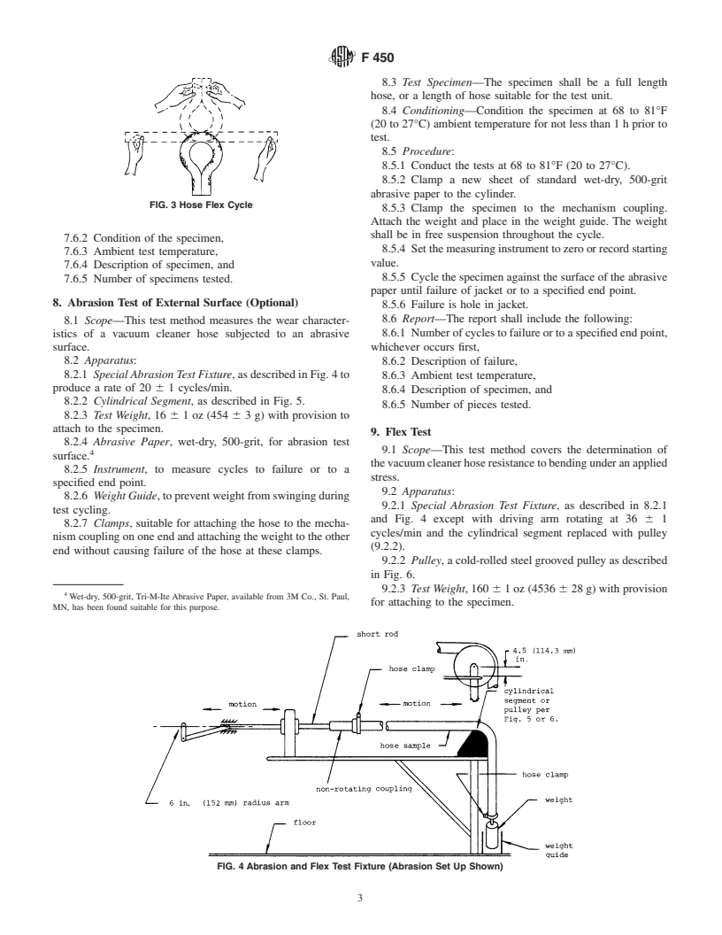 ASTM F450-01 - Standard Test Methods for Vacuum Cleaner Hose&#8212;Durability and Reliability (Plastic Wire Reinforced)