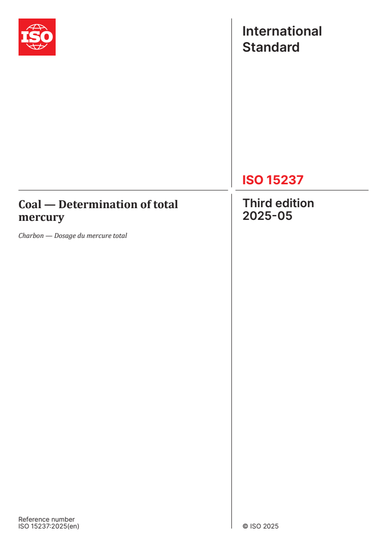 ISO 15237:2025 - Coal — Determination of total mercury
Released:9. 05. 2025
