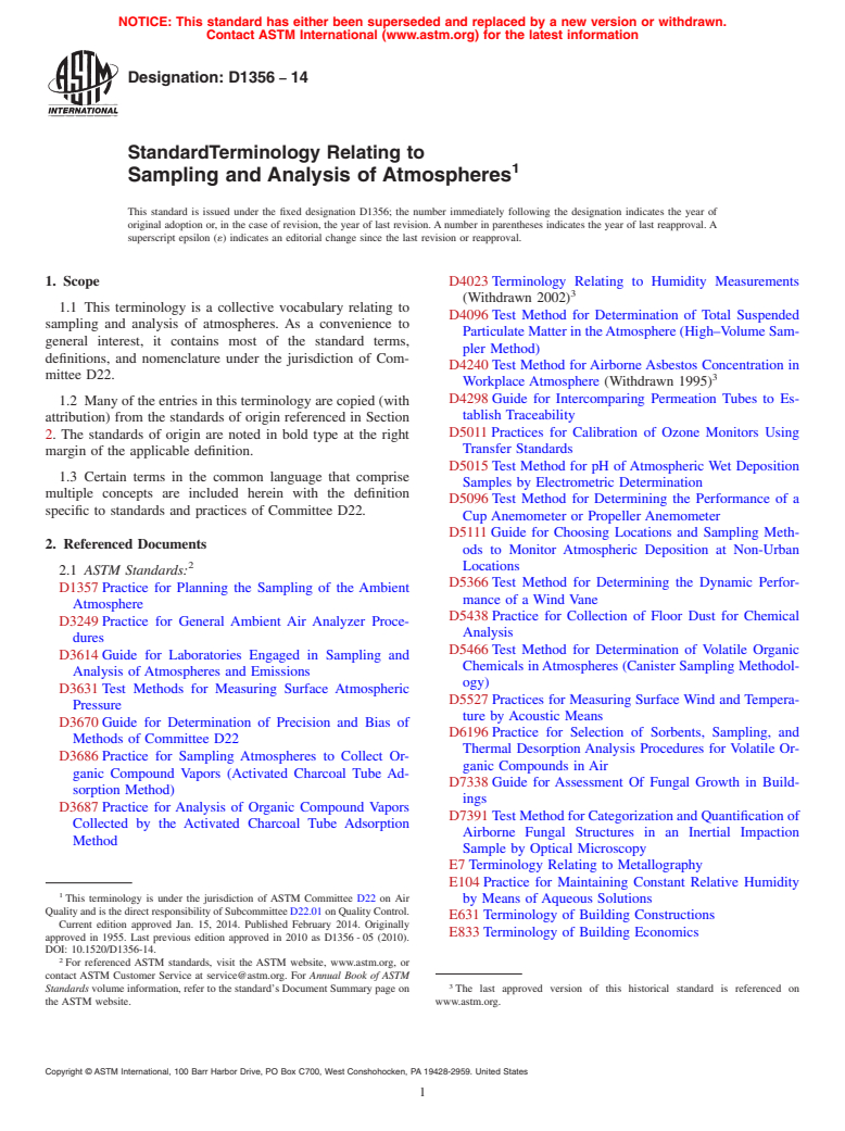 ASTM D1356-14 - Standard Terminology Relating to  Sampling and Analysis of Atmospheres