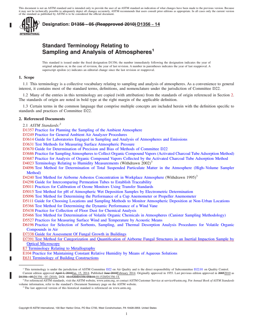 REDLINE ASTM D1356-14 - Standard Terminology Relating to  Sampling and Analysis of Atmospheres