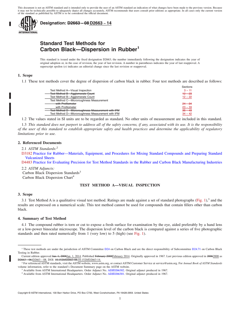 REDLINE ASTM D2663-14 - Standard Test Methods for  Carbon Black&mdash;Dispersion in Rubber