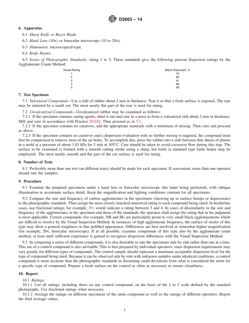 REDLINE ASTM D2663-14 - Standard Test Methods for  Carbon Black&mdash;Dispersion in Rubber