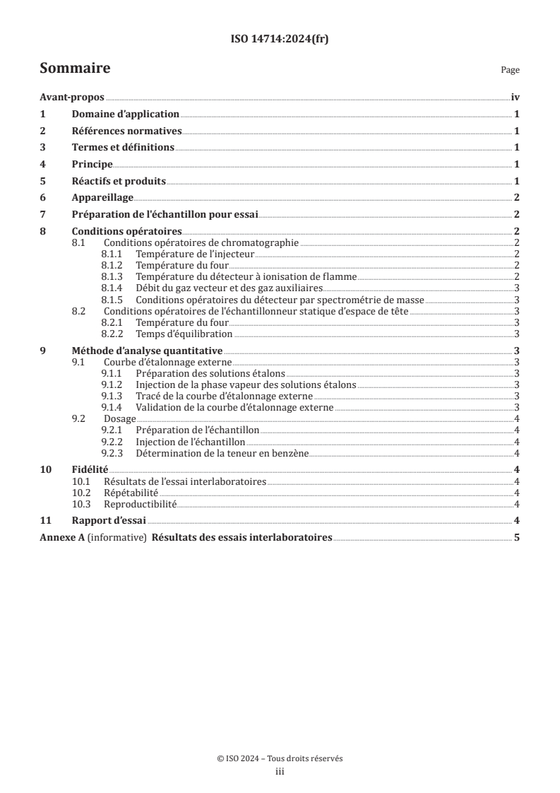 ISO 14714:2024 - Huiles essentielles et extraits aromatiques — Détermination de la teneur en benzène
Released:4. 10. 2024