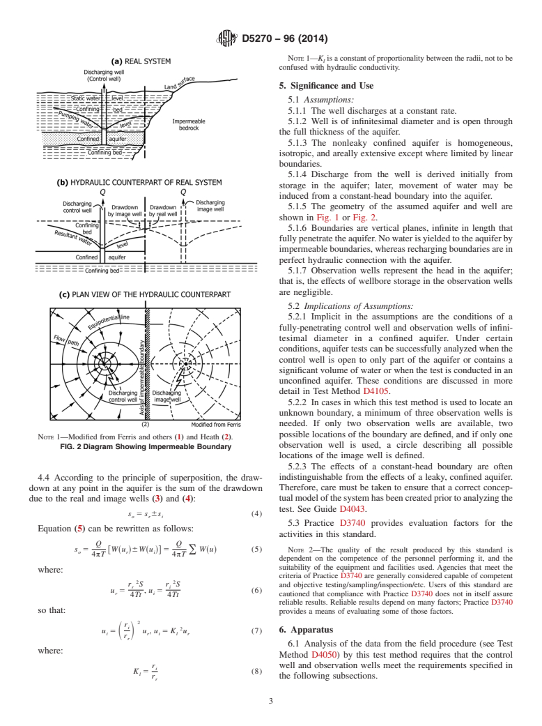 ASTM D5270-96(2014) - Standard Test Method for  Determining Transmissivity and Storage Coefficient of Bounded,   Nonleaky, Confined Aquifers