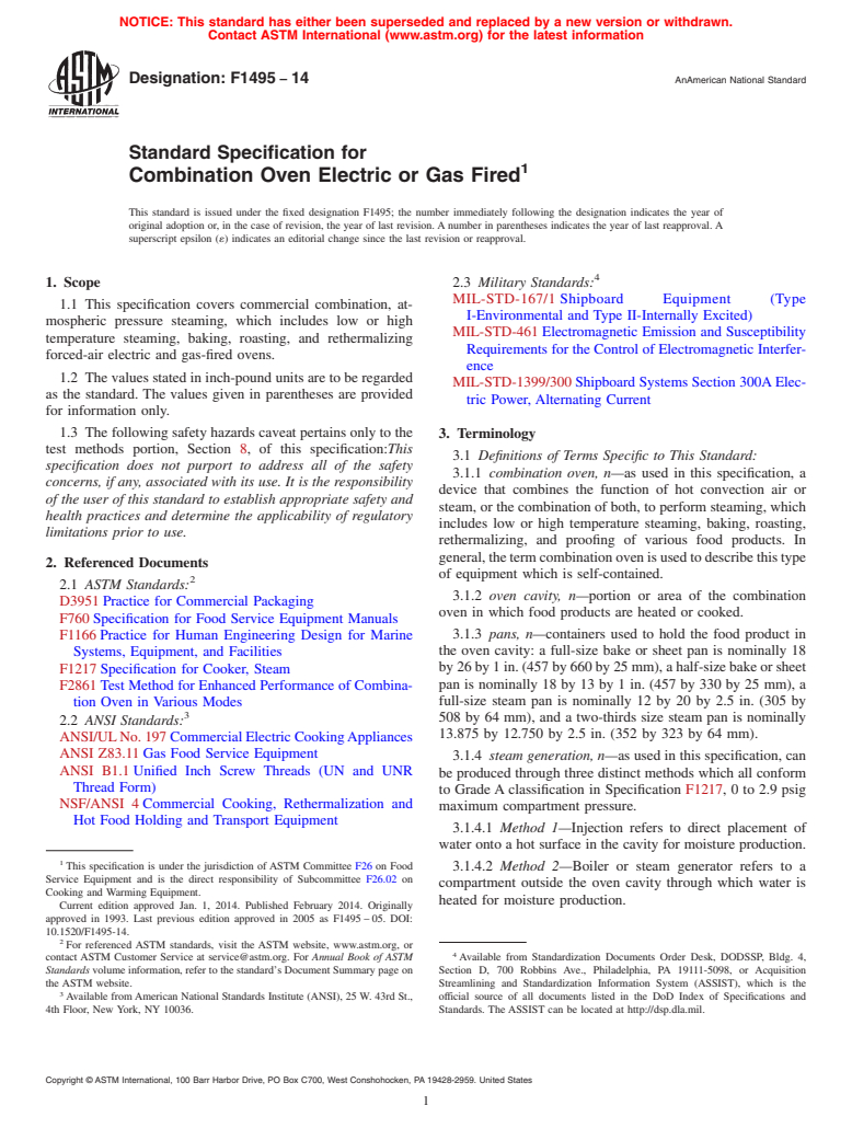 ASTM F1495-14 - Standard Specification for  Combination Oven Electric or Gas Fired