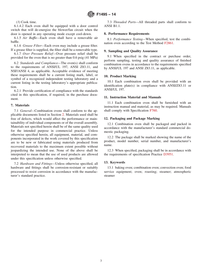 ASTM F1495-14 - Standard Specification for  Combination Oven Electric or Gas Fired