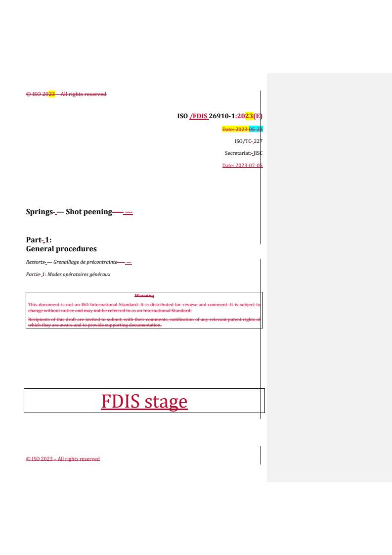 REDLINE ISO/FDIS 26910-1 - Springs — Shot peening — Part 1: General procedures
Released:5. 07. 2023
