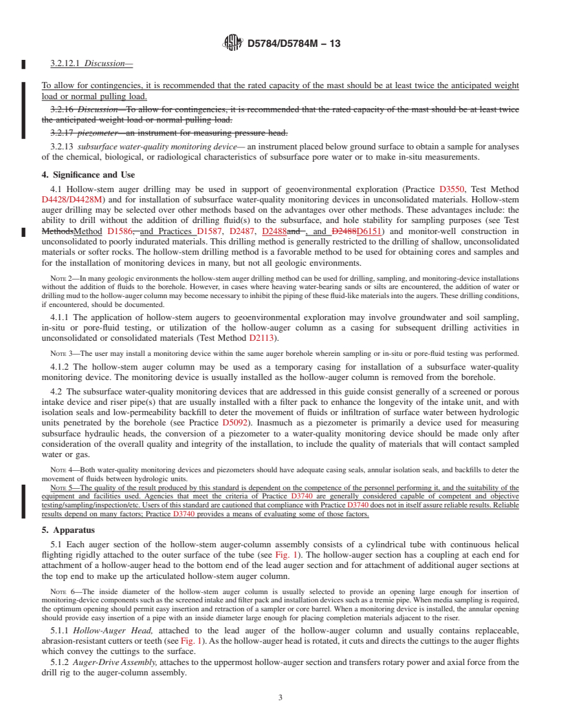 REDLINE ASTM D5784/D5784M-13 - Standard Guide for  Use of Hollow-Stem Augers for Geoenvironmental Exploration and the Installation of Subsurface Water-Quality Monitoring Devices