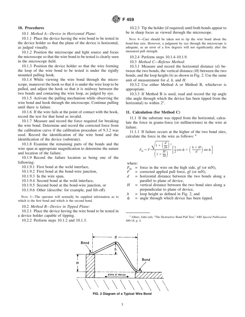 ASTM F459-84(2001) - Standard Test Methods for Measuring Pull Strength of Microelectronic Wire Bonds