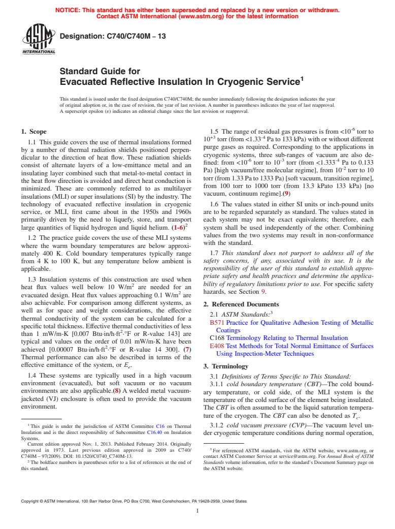 ASTM C740/C740M-13 - Standard Guide for  Evacuated Reflective Insulation In Cryogenic Service