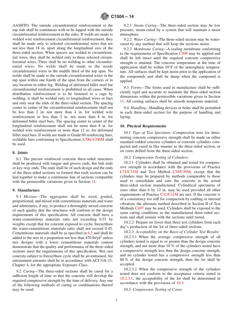 ASTM C1504-14 - Standard Specification for  Manufacture of Precast Reinforced Concrete Three-Sided Structures  for Culverts and Storm Drains