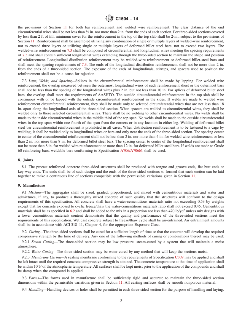 REDLINE ASTM C1504-14 - Standard Specification for  Manufacture of Precast Reinforced Concrete Three-Sided Structures  for Culverts and Storm Drains