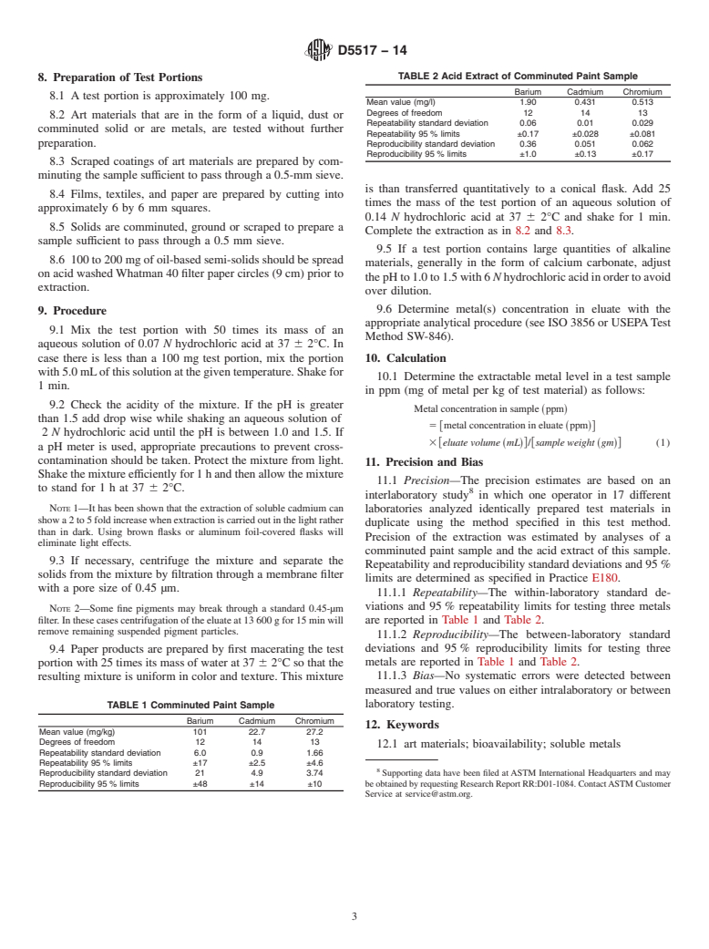 ASTM D5517-14 - Standard Test Method for Determining Extractability of Metals from Art Materials