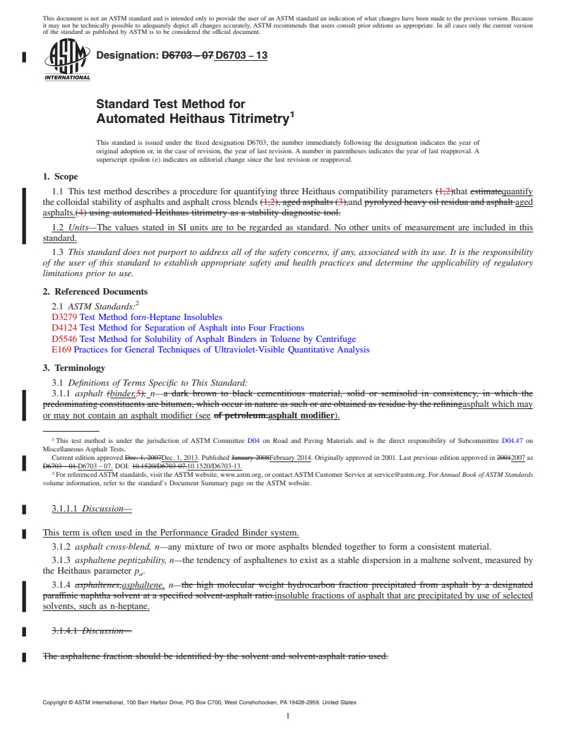 REDLINE ASTM D6703-13 - Standard Test Method for  Automated Heithaus Titrimetry