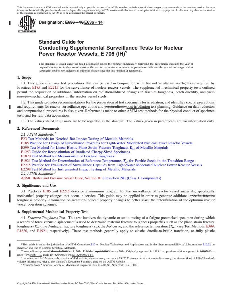 REDLINE ASTM E636-14 - Standard Guide for  Conducting Supplemental Surveillance Tests for Nuclear Power  Reactor Vessels, E&#8201;706 &#40;IH&#41;