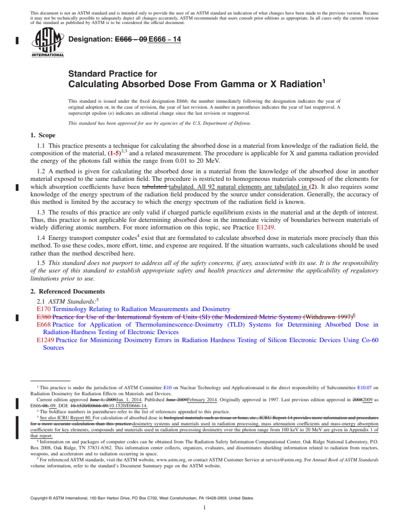 REDLINE ASTM E666-14 - Standard Practice for  Calculating Absorbed Dose From Gamma or X Radiation