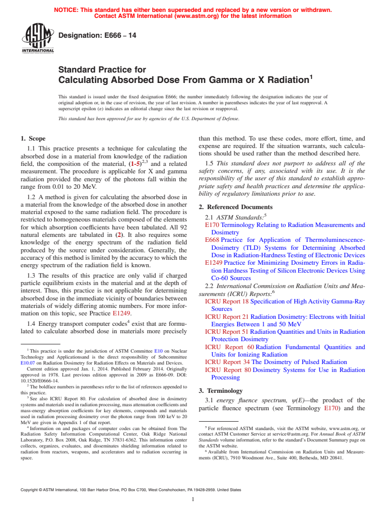 ASTM E666-14 - Standard Practice for  Calculating Absorbed Dose From Gamma or X Radiation