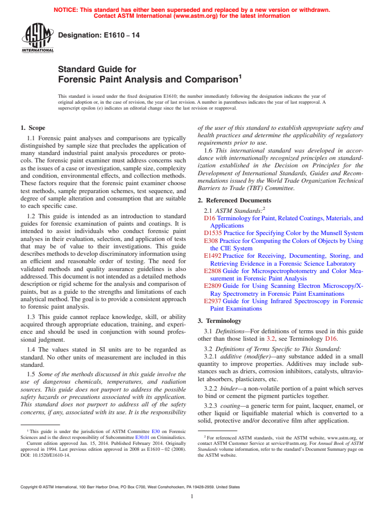 ASTM E1610-14 - Standard Guide for  Forensic Paint Analysis and Comparison
