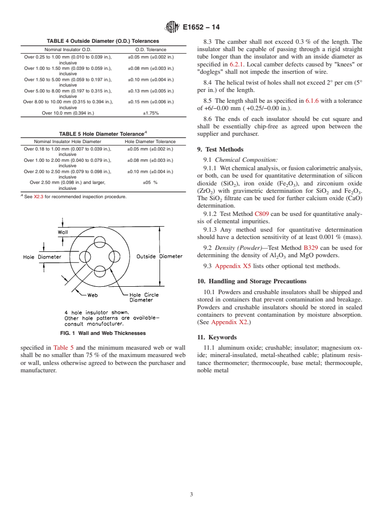 ASTM E1652-14 - Standard Specification for  Magnesium Oxide and Aluminum Oxide Powder and Crushable Insulators   Used in the Manufacture of Base Metal Thermocouples, Metal-Sheathed  Platinum Resistance Thermometers, and Noble Metal Thermocouples