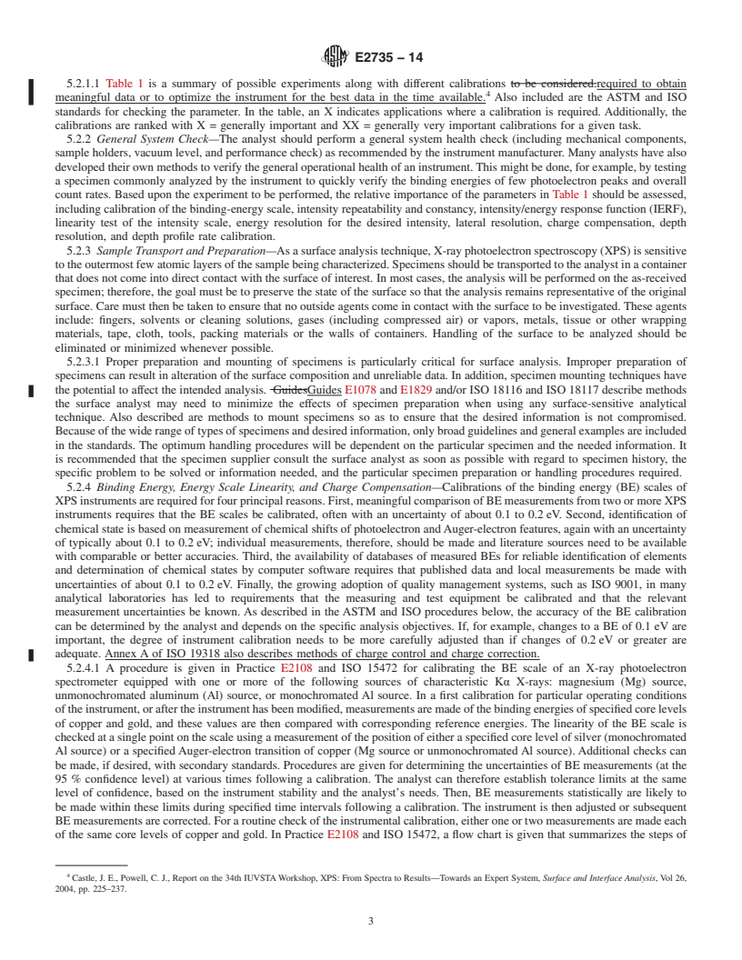 REDLINE ASTM E2735-14 - Standard Guide for Selection of Calibrations Needed for X-ray Photoelectron Spectroscopy  &#40;XPS&#41; Experiments