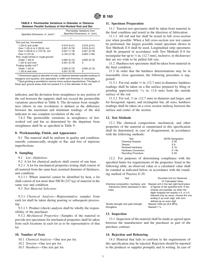 ASTM B160-99 - Standard Specification for Nickel Rod and Bar