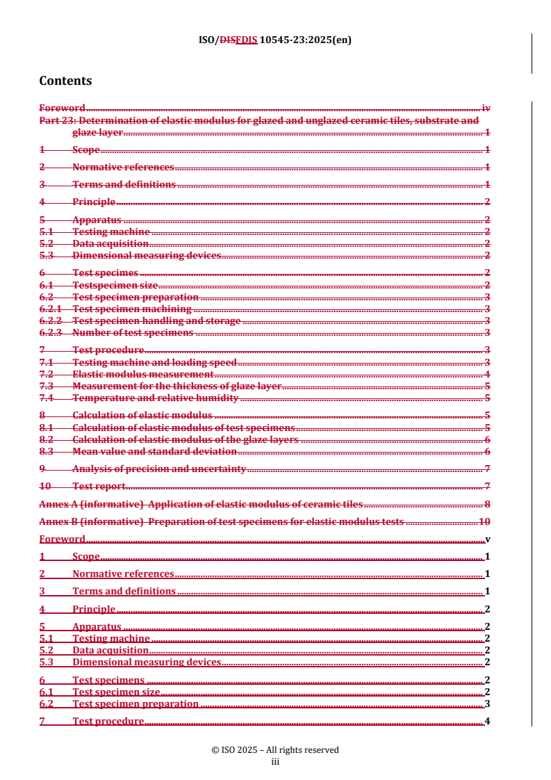 REDLINE ISO/FDIS 10545-23 - Ceramic tiles — Part 23: Determination of elastic modulus for glazed and unglazed ceramic tiles, substrate and glaze layer
Released:5. 03. 2025