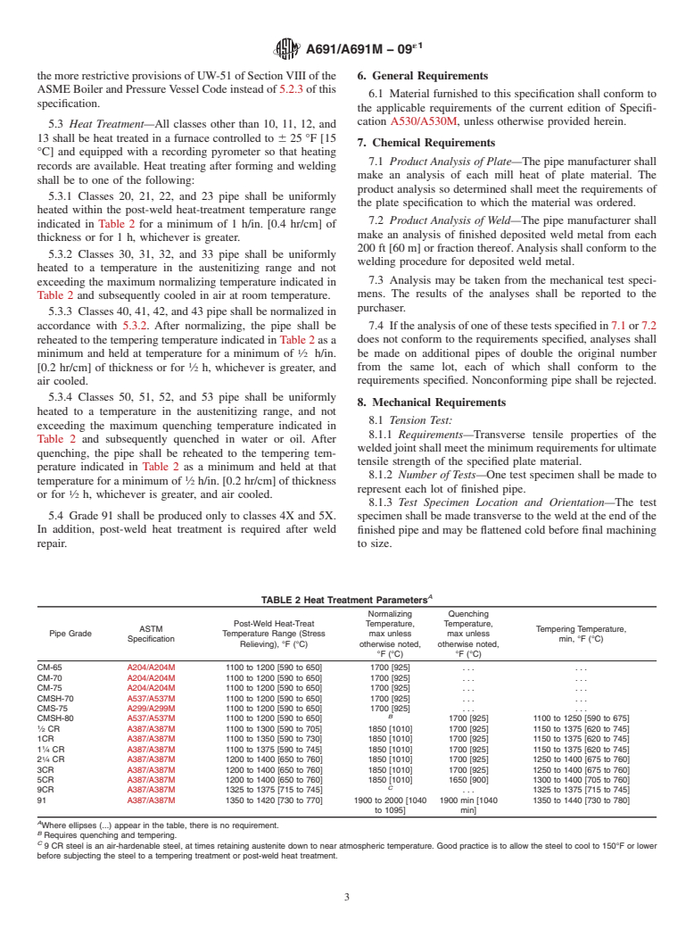 ASTM A691/A691M-09e1 - Standard Specification for  Carbon and Alloy Steel Pipe, Electric-Fusion-Welded for High-Pressure   Service at High Temperatures