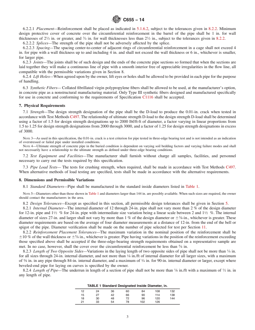 REDLINE ASTM C655-14 - Standard Specification for  Reinforced Concrete D-Load Culvert, Storm Drain, and Sewer  Pipe