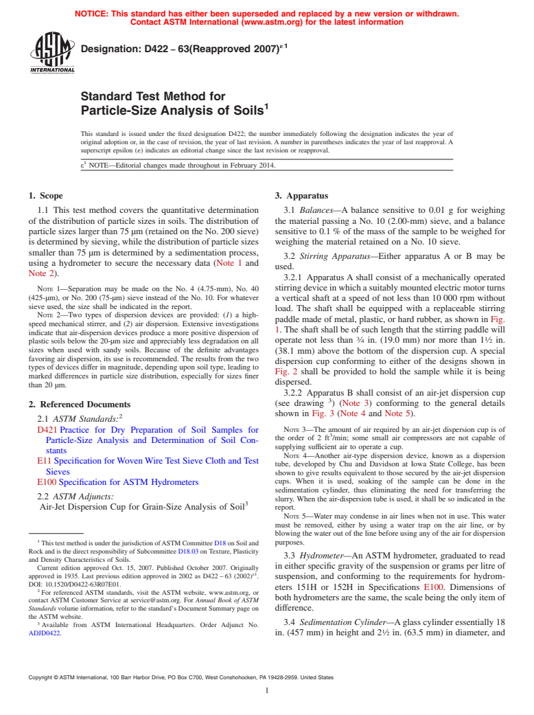 ASTM D422-63(2007)e1 - Standard Test Method for  Particle-Size Analysis of Soils