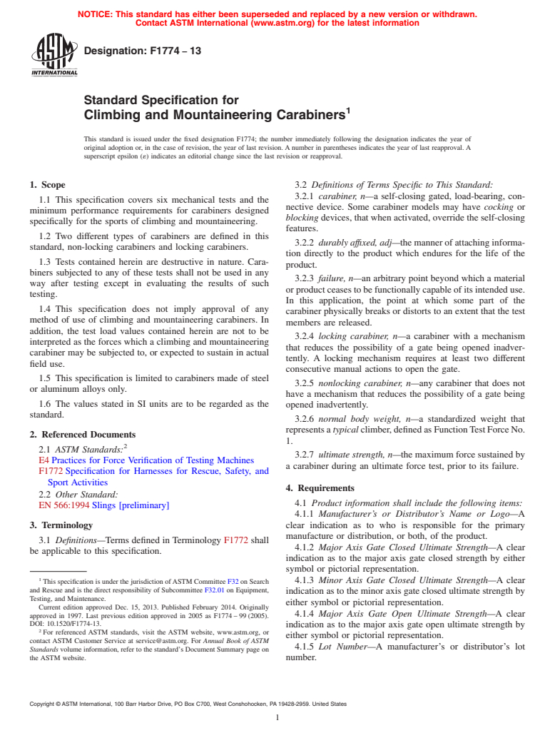 ASTM F1774-13 - Standard Specification for  Climbing and Mountaineering Carabiners