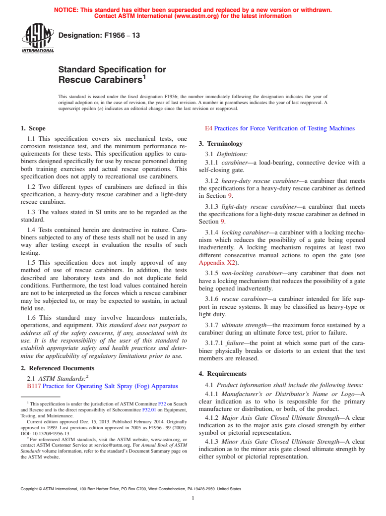 ASTM F1956-13 - Standard Specification for  Rescue Carabiners