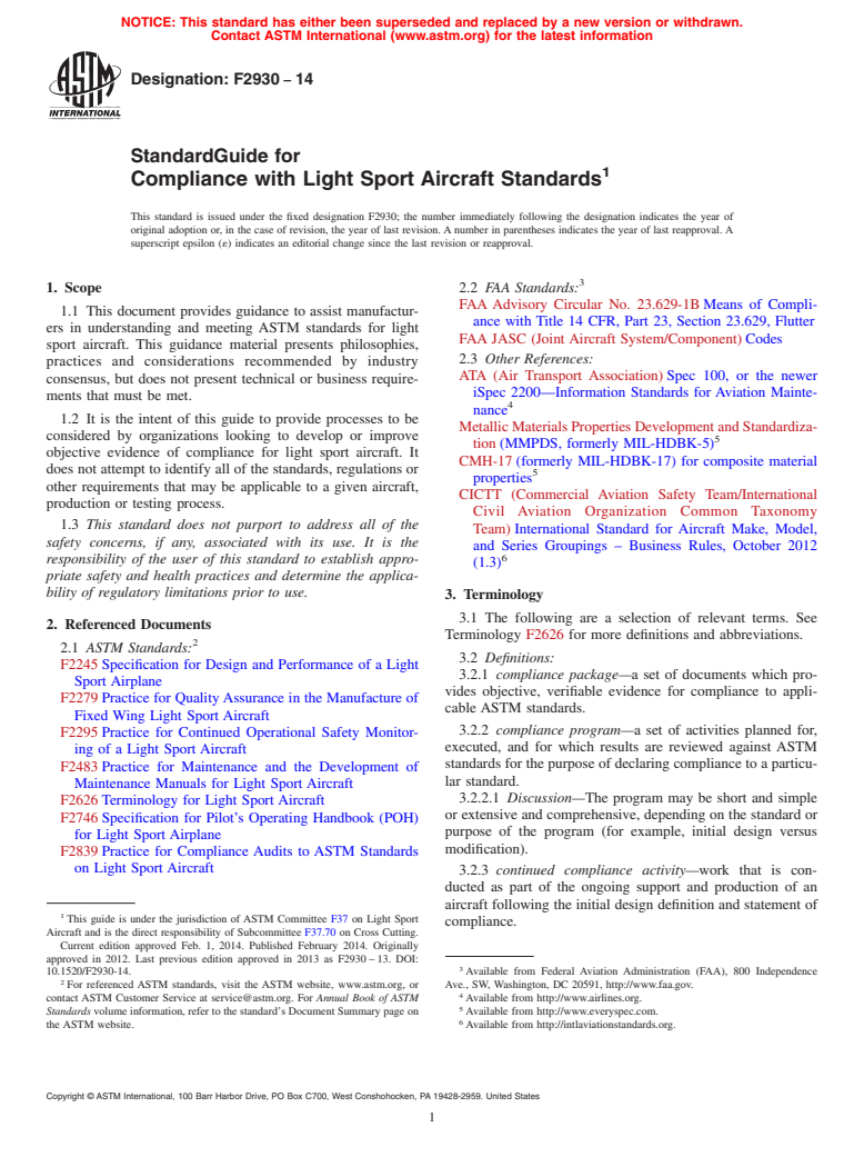 ASTM F2930-14 - Standard Guide for  Compliance with Light Sport Aircraft Standards