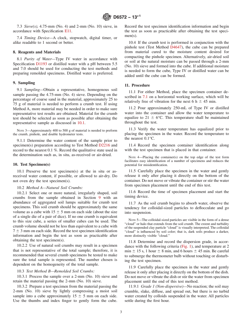 ASTM D6572-13e1 - Standard Test Methods for Determining Dispersive Characteristics of Clayey Soils by the  Crumb Test