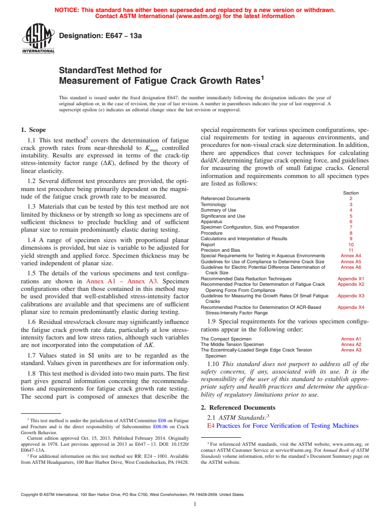 ASTM E647-13a - Standard Test Method for  Measurement of Fatigue Crack Growth Rates