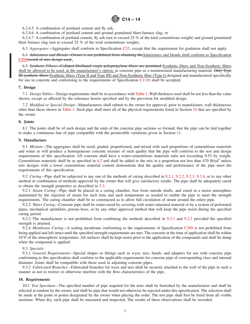 REDLINE ASTM C14-14 - Standard Specification for  Nonreinforced Concrete Sewer, Storm Drain, and Culvert Pipe