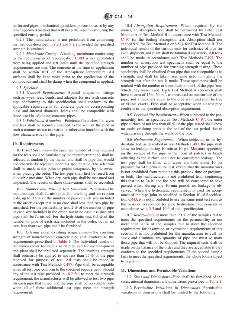 ASTM C14-14 - Standard Specification for  Nonreinforced Concrete Sewer, Storm Drain, and Culvert Pipe