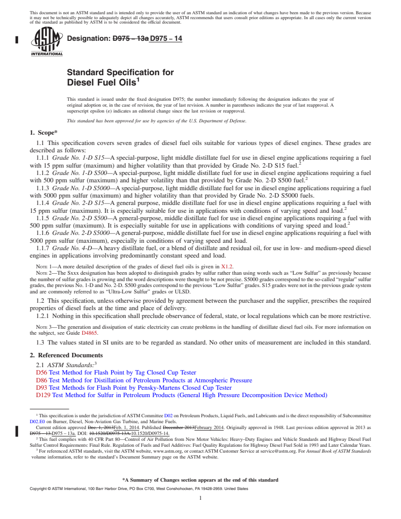 REDLINE ASTM D975-14 - Standard Specification for Diesel Fuel Oils