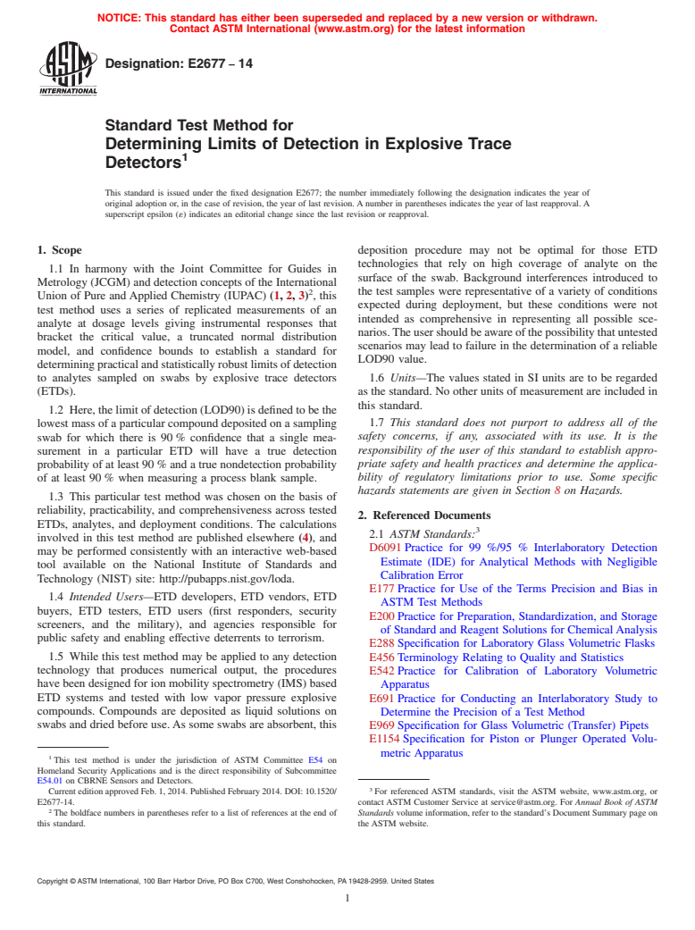 ASTM E2677-14 - Standard Test Method for Determining Limits of Detection in Explosive Trace Detectors