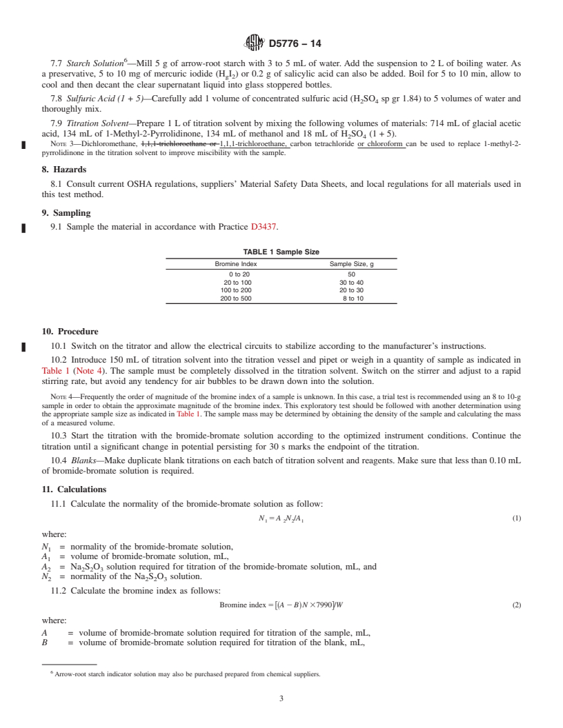 REDLINE ASTM D5776-14 - Standard Test Method for Bromine Index of Aromatic Hydrocarbons by Electrometric Titration